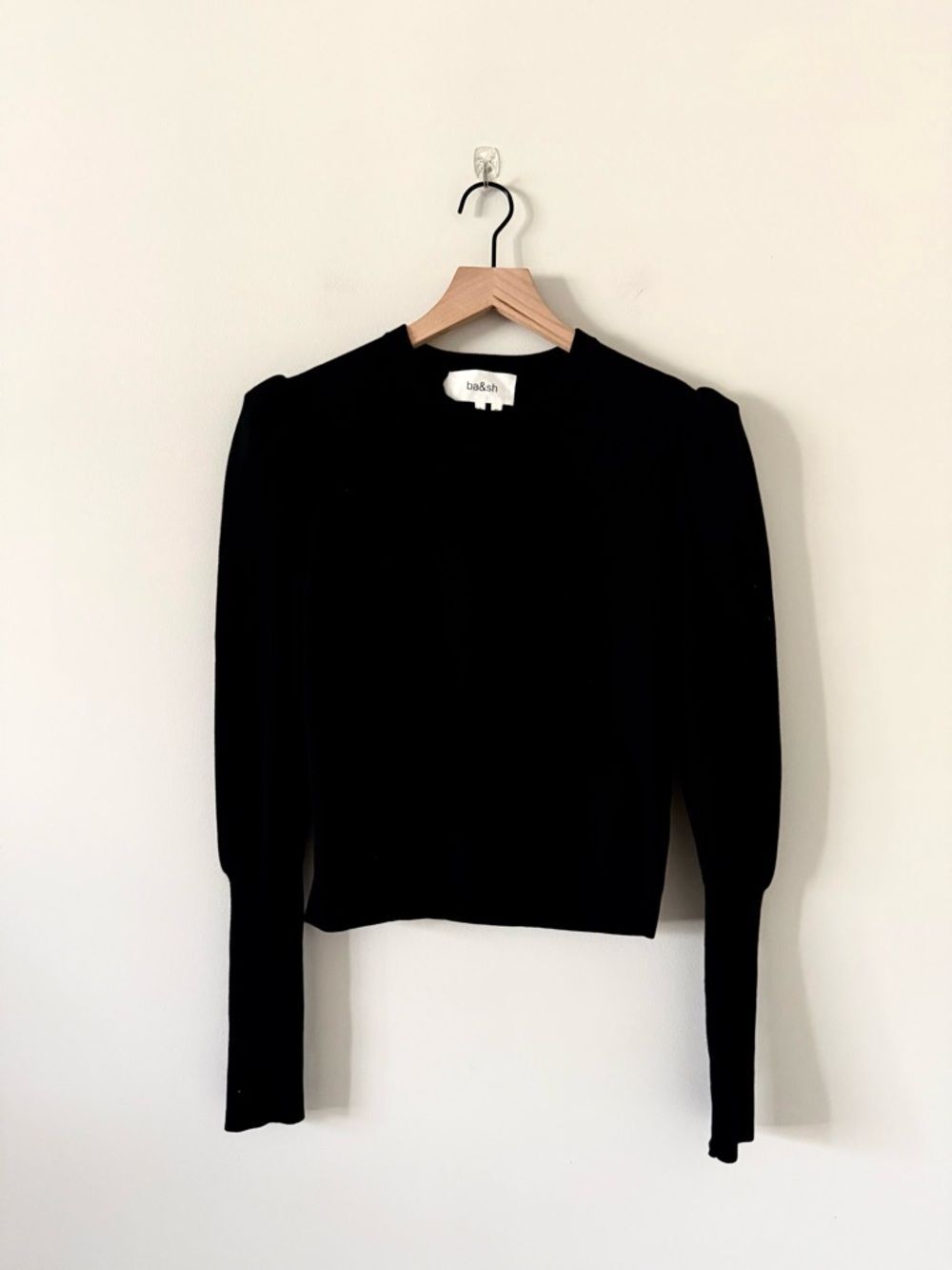 BA&SH Sady Long Puff Sleeve Crewneck Sweater in Black Size S - Picture 2 of 8